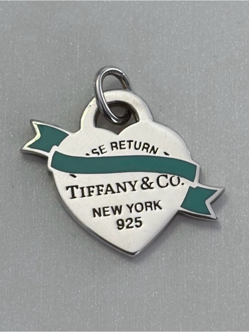 Tiffany & Co. Heart Tag Charm with Blue Ribbon Enamel RARE